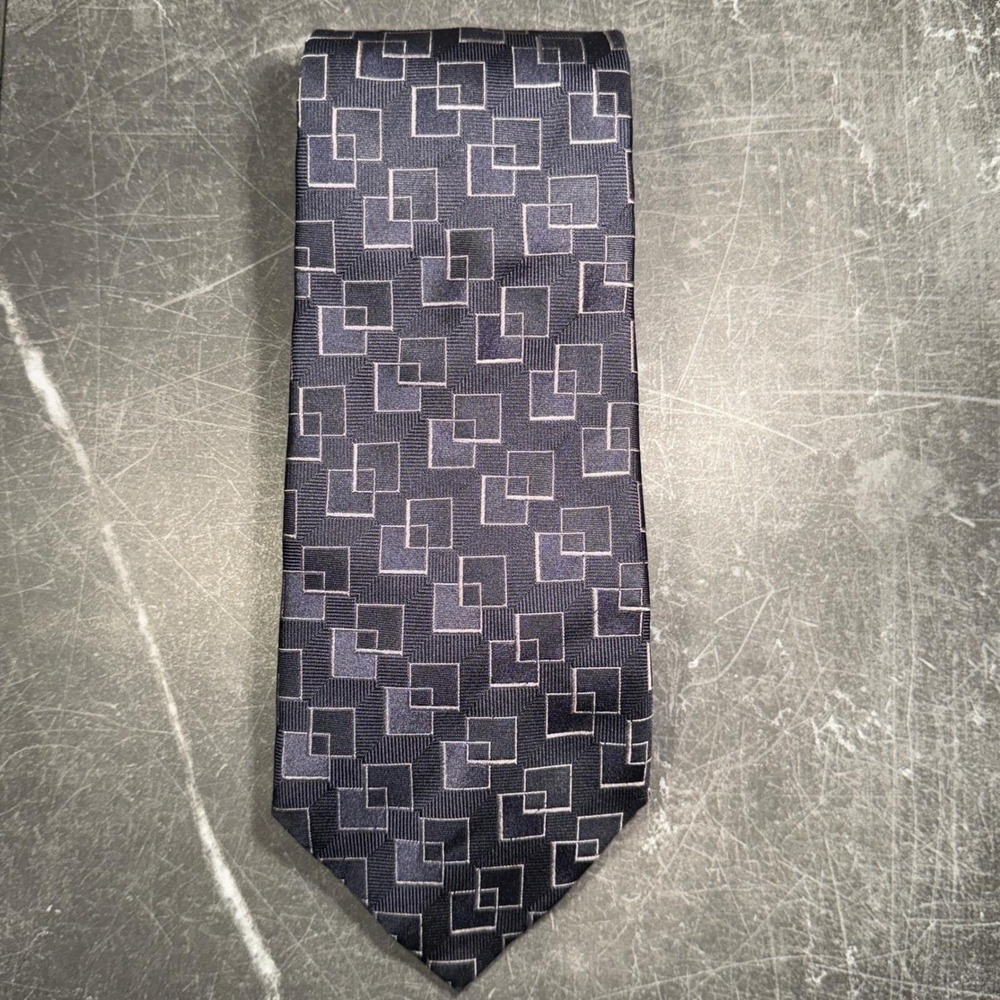 Mens Tie | Giorgio Armani | Grey Square Geometric Silk Made in Italy